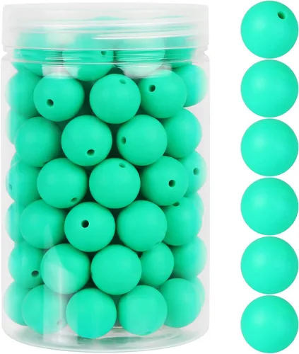 Miniatura 8 de EVERMARKET - 110 cuentas focales de silicona, cuentas de silicona de 0.59 pulgadas para hacer llaveros, cuentas redondas de silicona a granel