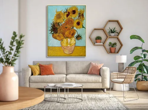 Miniatura 2 de Wieco Art - Gran lienzo enmarcado para pared de girasoles de Vincent Van Gogh, pinturas al óleo, reproducción abstracta, decoraciones de pared