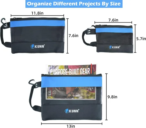 Miniatura 2 de KUNN Tool Bag Zipper Pouch 3 Pack - Heavy Duty Utility Tool Storage Organizer with Carabiner for DIY,Electrician,Accessories and Travel Azul
