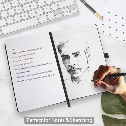 Miniatura 6 de Heture Cuadernos de tapa dura, cuadernos rayados A5 para escribir 160 páginas, 8.2 x 5.5 pulgadas, cuadernos clásicos rayados para Negro
