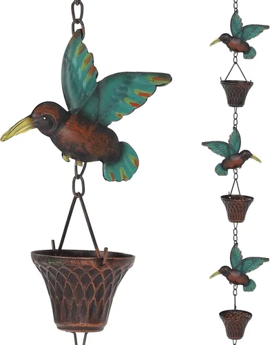 Miniatura 11 de Cadena de Lluvia de 8.5 Pies, Cadenas de Lluvia de Colibrí y Copa para Canalones, Reemplazo Funcional para Bajante, Cadena de Metal para Atrapar