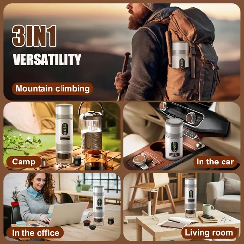 Miniatura 3 de Cafetera Portátil para Café con 2 Baterías Recargables, 8 Tazas, 20 bares, USB-C, Cafetera de Espresso para Camping, Viaje, Oficina, Compatible