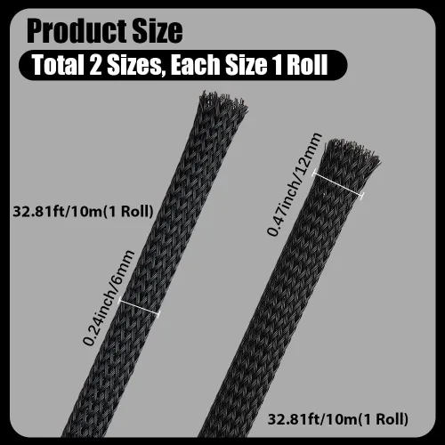 Miniatura 2 de Protectores de cable de polietileno de 65.6 pies, 2 tamaños, expandibles, trenzados, tubería de malla de alambre flexible, telar de manga de arnés