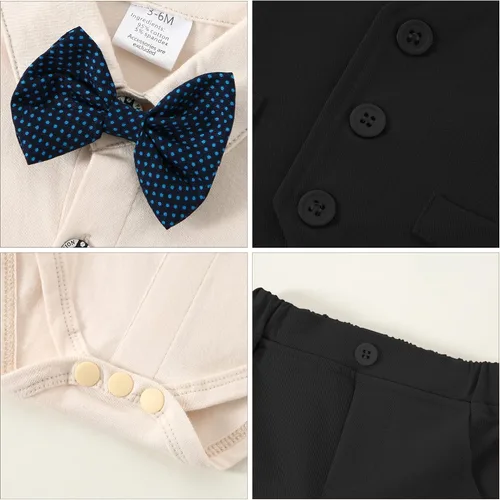 Miniatura 4 de DISAUR Ropa para bebé niño pequeño, 4 piezas, vestido de caballero, chaleco, pantalones, corbatín, conjuntos de traje de algodón