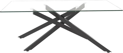 Miniatura 8 de HomVent Mesa auxiliar rectangular de vidrio templado transparente de 47.2 pulgadas, diseño elegante con patas de metal negro, mesa de centro
