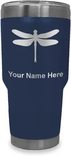 Miniatura 32 de LaserGram Vaso aislado al vacío de 20 onzas, libélula, grabado personalizado incluido (negro)
