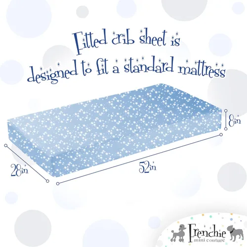 Miniatura 7 de Frenchie Mini Couture Sábanas bajeras para cuna, 100% algodón, se adaptan a colchones de niños pequeños, estrellas azules, 28 x 52 pulgadas, paquete
