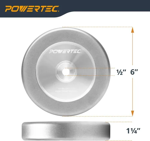Miniatura 2 de POWERTEC Muela abrasiva CBN de 6 pulgadas grano 320, 1-1/4" de ancho, árbol de 1/2" - Rueda de afilado CBN 4 en 1 con borde de radio de 1/4" y cara