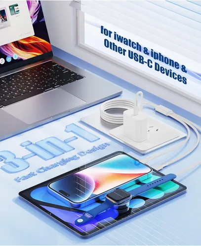 Miniatura 2 de Cargador para Apple Watch de carga rápida, cable de carga múltiple 3 en 1 con cargador USB C de 20 W, cable de carga iWatch de 3 pies para iWatch