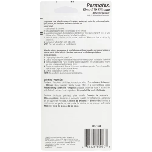Miniatura 2 de Permatex 80050 - Sellador adhesivo de silicona RTV transparente, 3 onzas