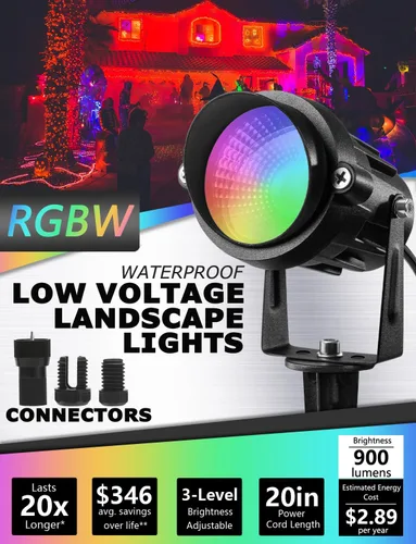 Miniatura 2 de SUNVIE Luces LED de paisaje de bajo voltaje de 12 W con conectores, para exteriores, 12 V, blanco súper cálido (900 LM), impermeables, luces