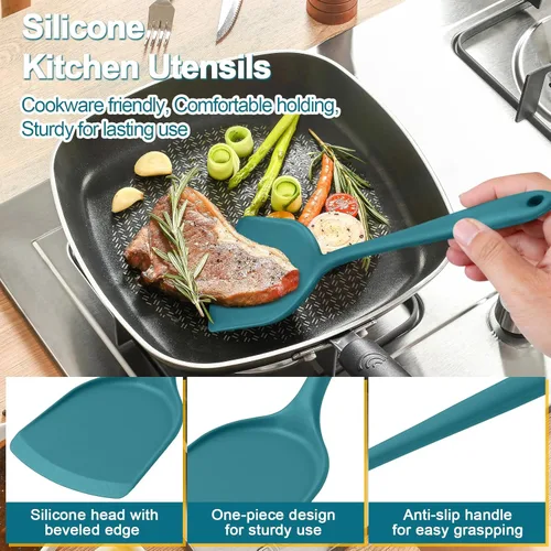 Miniatura 3 de P&P CHEF Juego de utensilios de cocina, 4 piezas de utensilios de cocina de silicona antiadherentes, espátula sólida ranurada resistente al calor