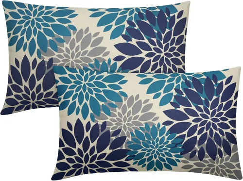 Miniatura 105 de Fundas de Almohada Azul Aguamarina 16X16 Pulgadas Juego de 2, Flores de Dalia Primavera Verano Floral Crema Fundas de Almohada Decorativas
