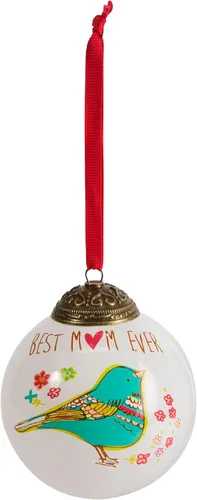 Pavilion Gift Company 54026 - Adorno floral de cristal con texto en inglés "A Mother's Love Best Mom Ever", diseño de pájaro verde azulado