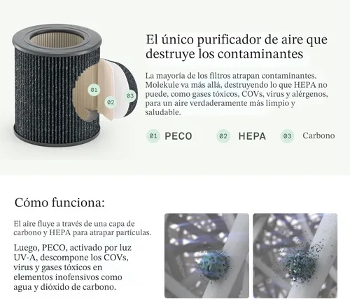 Miniatura 2 de Molekule Filtro de aire Mini/Mini+ - Reemplazo auténtico del filtro de purificador de aire Molekule - Tecnología PECO-HEPA Tri-Power - Captura