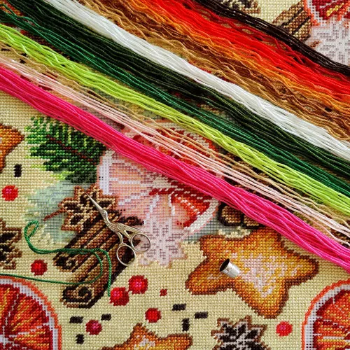 Miniatura 2 de Brvsk Kit de punto de cruz estampado navideño para adultos y principiantes — Vino caliente de 16 x 16 pulgadas con diseño impreso claro y preciso