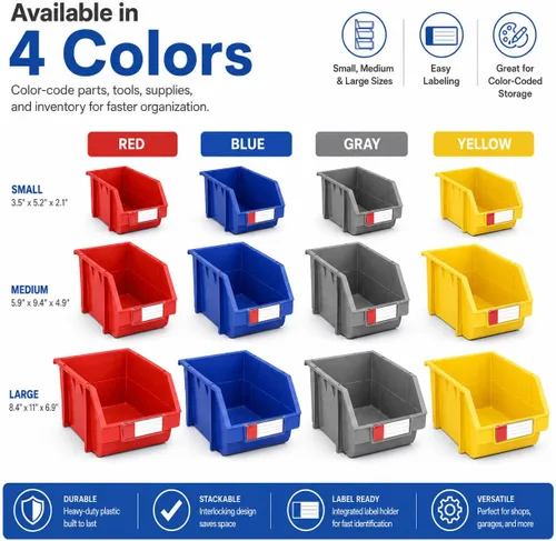 Miniatura 7 de Paquete de 2 cubos de almacenamiento apilables, organizador de polipropileno resistente de 8.4 x 11 x 6.9 pulgadas, diseño colgante y de conexión