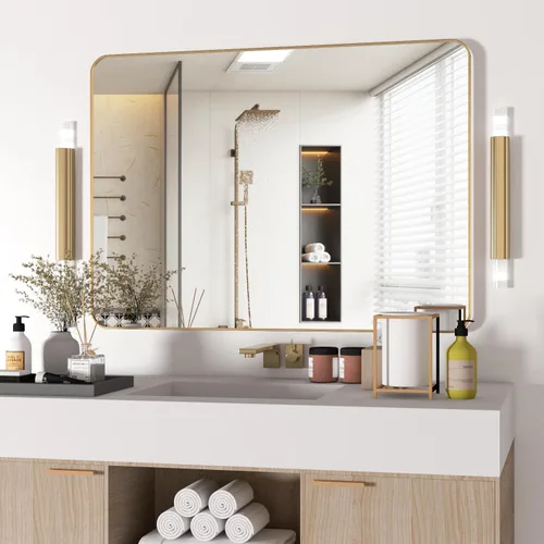 Miniatura 15 de Manocorro - Espejo de baño de esquina redonda, 20 x 28 pulgadas, color plateado Lightweight,wall mounted,HD tempered glass,sturdy aluminum