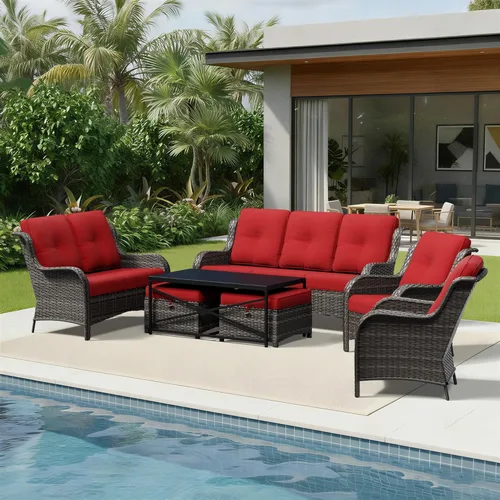 Miniatura 93 de Joyside Juego de sillas de mimbre para patio, juego de 3 piezas de mimbre para exteriores con 2 sillas reposabrazos y 1 mesa auxiliar para terraza