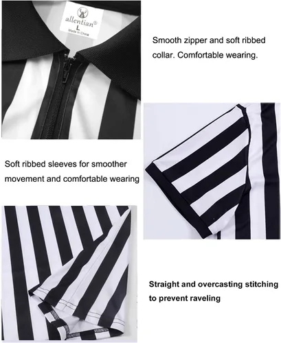 Miniatura 5 de Referee Shirt for Men, Black Stripe Umpire Jersey, Zipper Basketball, Football, Soccer Ref Uniform
