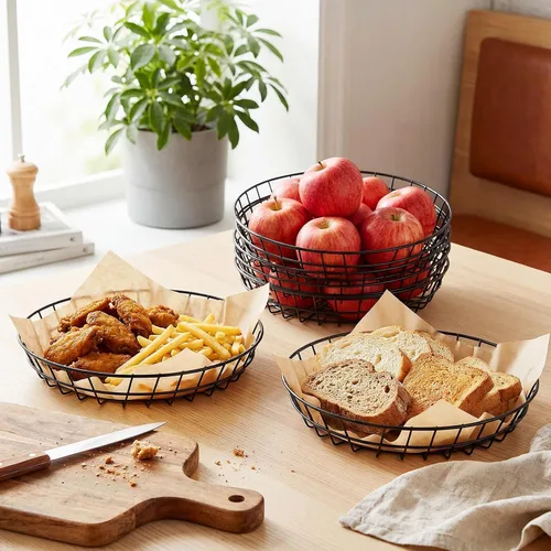 Miniatura 4 de Tioncy 6 cestas de alambre de metal ovaladas cromadas de 9.5 x 6.2 x 2.2 pulgadas para servir pan, contenedor decorativo para sándwiches, cesta