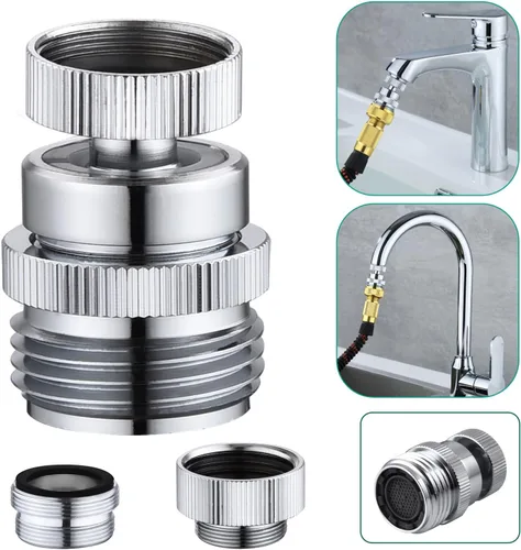 Adaptador de grifo a manguera de jardín SNUTUYA, adaptador de manguera de jardín de latón de 3/4 pulgadas con aireador, giro de 360 grados para