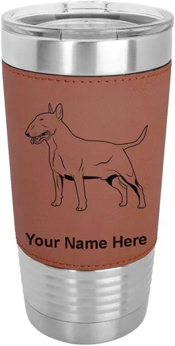 Miniatura 11 de LaserGram Vaso aislado al vacío de 20 onzas, perro Bull Terrier, grabado personalizado incluido (piel sintética, estilo béisbol)