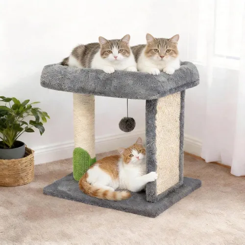 Miniatura 6 de Poste rascador para gatos pequeño con auto peluquero para gatos, cama superior de 17.3 x 13.4 pulgadas de ancho, poste de rascador natural y bola
