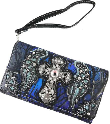 Miniatura 2 de Zelris Camouflage Shine Glow Cross Wings - Cartera cruzada de tres pliegues para mujer