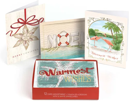 Miniatura 15 de Masterpiece - Tarjetas navideñas de palmeras festivas / 16 tarjetas navideñas de deseos más cálidos de invierno en caja con detalles plateados