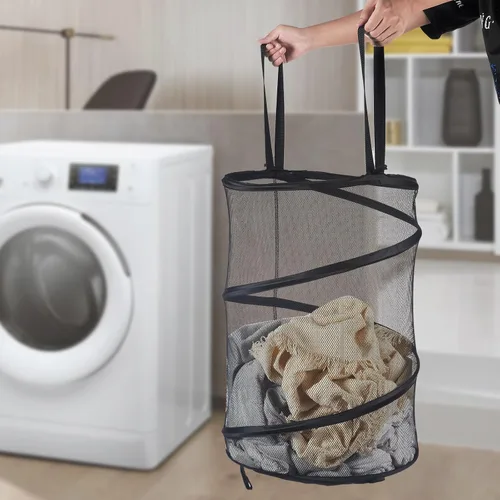 Miniatura 3 de 2 cestas de malla desplegable para ropa sucia, 115 L, extra grande, plegable, cesta de almacenamiento de ropa, con asas, sin tapa, 26 pulgadas