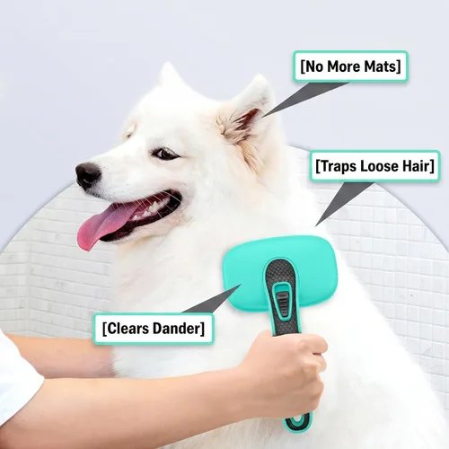 Miniatura 6 de Cepillo para perros – 3 piezas de cepillo de autolimpieza y cortaúñas y peine para mascotas para perros, gatos y caballos, herramienta de aseo Verde