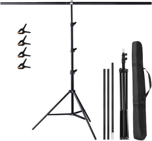Miniatura 8 de Meking Soporte de fondo para fotos en forma de T, 4 x 6.5 pies/3.9 x 6.6 ft, sistema de soporte de fondo portátil con 2 abrazaderas de resorte