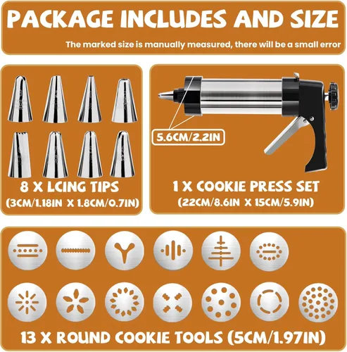 Miniatura 6 de Pistola de prensa de galletas negra - Kit de prensa de galletas Spritz con 13 discos y 8 puntas de tubería Perfecto para Acción de Gracias