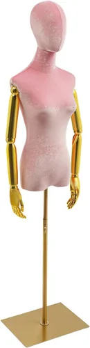 Miniatura 13 de Cuerpo de maniquí femenino Forma de vestido de tela de lino Manikin Torso con cabeza desmontable Altura ajustable Soporte de metal, para coser ropa