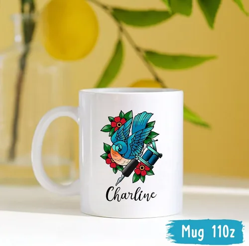 Miniatura 4 de Taza de artista de tatuaje floral, taza de café personalizada para tatuajes, taza de tatuaje personalizada con nombre regalo para amantes