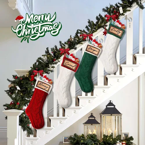 Miniatura 3 de Paquete de 2 medias de Navidad, medias de Navidad familiares grandes de 18 pulgadas, medias de punto de colores mixtos colgantes (2 mezclas)