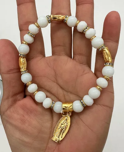 Miniatura 4 de Pulsera Rosario Lady Guadalupe Blanca – Bautizo Favor/Virgen De Guadalupe/Bautizo Recuerdos de Bautizo/Quinceañera/Baby Shower – 12 PCS