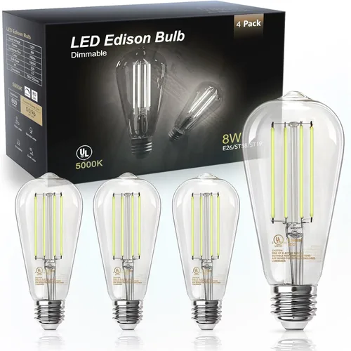 Miniatura 14 de TJOY Paquete de 4 bombillas LED Edison ámbar vintage, equivalente a 60 W, regulables, 8 W, 800 lúmenes, blanco suave de 2200 K, ST58, bombillas