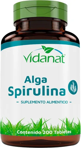 Vidanat Algas espirulina 200 tabletas – 400 mg por tableta – Superalimento natural para energía, apoyo inmunológico y desintoxicación – 200 tabletas