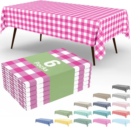 Miniatura 29 de Smiry Paquete de 3 Manteles Desechables de Cuadros Gingham Color Caqui - 54" x 72" Mantel de Plástico de Servicio Pesado, Cubiertas de Mesa