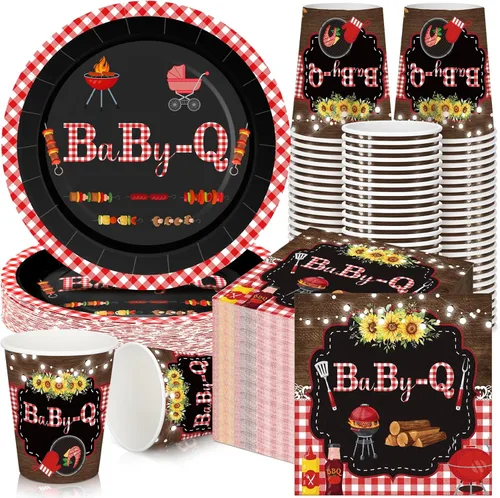 Miniatura 35 de Hushee 200 piezas de platos de papel, servilletas y vasos florales para baby shower, juego de vajilla para fiesta de baby shower, vasos y Rosa