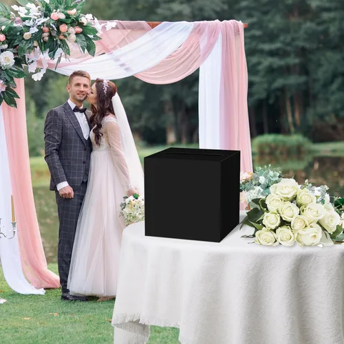 Miniatura 6 de QISOLIY Caja Negra para Tarjetas Cajas de Tarjetas de Boda para Recepción Portador de Caja de Tarjetas de Regalo Caja de Dinero para Graduaciones