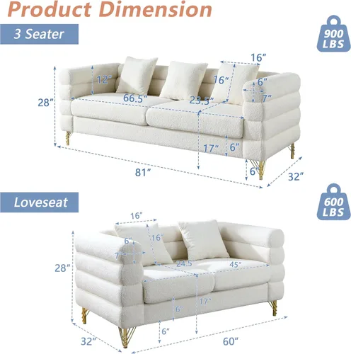 Miniatura 2 de mikibama Juego de sofá Teddy de lujo para sala de estar, muebles de decoración moderna, sofá seccional, sofá de 3 plazas y loveseat con 5 almohadas