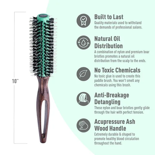 Miniatura 4 de MINT Cepillo redondo ecológico de cerdas de jabalí para secado con soplado Estilo duradero para todo tipo de cabello Cepillo redondo de cerámica