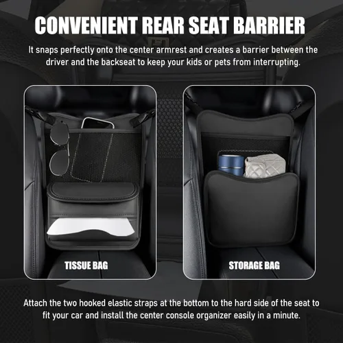 Miniatura 6 de Organizador de Coche para Almacenamiento Entre Asientos, Bolsa de Almacenamiento para Asiento Delantero de Cuero Nappa con Soporte para Pañuelos