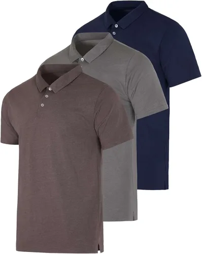 Miniatura 26 de Real Essentials Paquete de 3: Polo de manga corta de algodón para hombre, de secado rápido, transpirable, (disponible en tallas grandes y altas)
