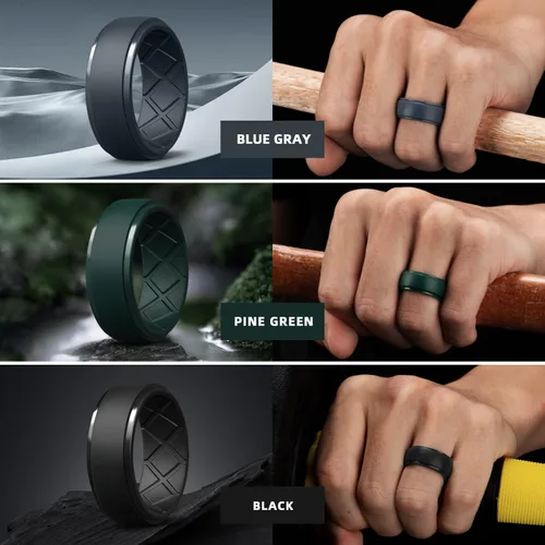 Miniatura 87 de Egnaro - Anillos de silicona para hombre, 25/64 pulgadas (10 mm) de ancho y 3/32 pulgadas (2.5 mm) de grosor, alianzas de boda de goma, paquete