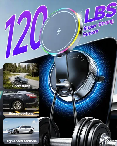 Miniatura 3 de Cargador de coche Magsafe para montaje en automóvil, cargador inalámbrico de carga rápida de 15 W [succión de 120 libras e imán de 3800 gf] 780°