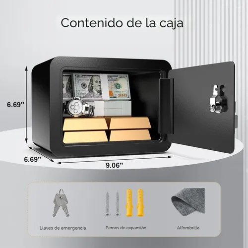 Miniatura 2 de Marcree Caja fuerte de 0.23 cachorros, pequeña caja fuerte con llave, mini caja fuerte para el hogar para dinero, monedas y efectivo, cajas fuertes